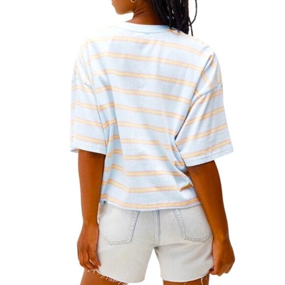 EUC Billabong Feeling Free Cropped Boxy Tee Light Blue Retro Stripes Womens Med - Picture 4 of 13